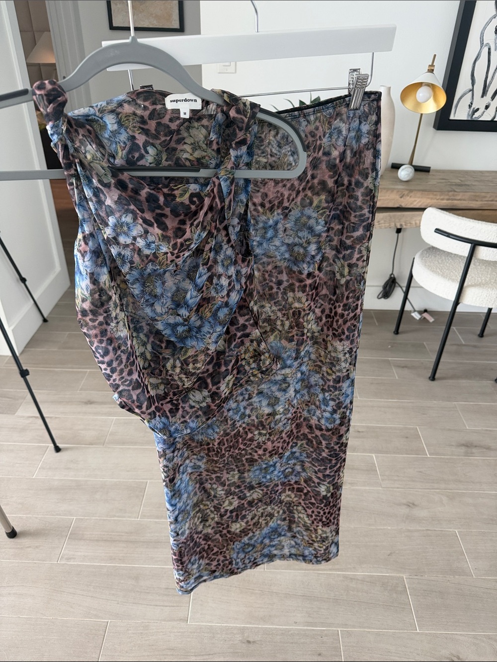 superdown Blue Floral & Brown Leopard Two Piece Skirt Set
